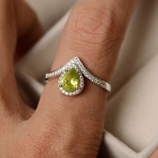 2CT Peridot Pear Gemstone 925 Silver Plated Halo Ring Duty Free