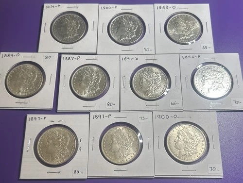 Morgan Silver Dollar Lot Of 10 BU UNC Blast White💥 High Grade💥Must See(M641)