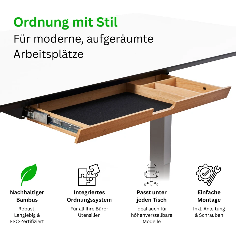 Schreibtisch Schublade Bambus– Unterbau Schublade für Schreibtisch - Bild 2 von 4