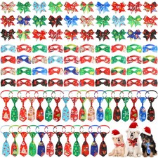 100 PCS Christmas Dog Bow Tie Collar Set 50 Neckties 50 Bows Pet Grooming