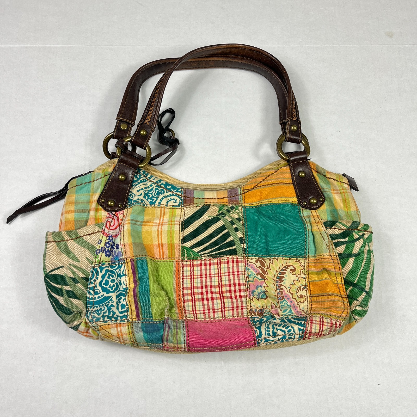 Fossil Patchwork Canvas Leather Shoulder Bag Colo… - image 1