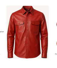Men's Red Lambskin Leather Shirt - Vintage Style Biker Shirt - Gift for Him