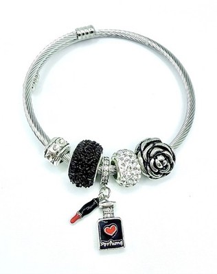 Charm Anhänger   Perfume + Lippenstift mit anpassbarem Spangenarmband neu 