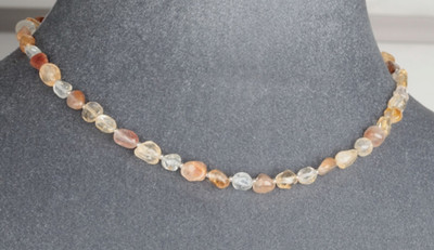 BROWN RUTILATED QUARTZ / TOPAZ / CITRINE NUGGET NECKLACE ~ 19'' STERLING SILVER