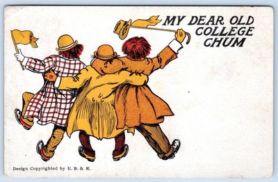 Pre-1906 MY DEAR OLD COLLEGE CHUM FRAT BOYS CANE PENNANT WRITE AWAY POSTCARD