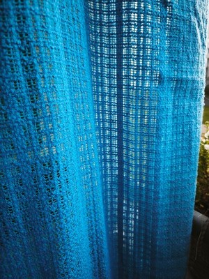 Pair of net curtains vintage Sky blue  curtains from Sweden 70s