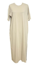 UNIQLO AIRism Maxi T Shirt Dress Womens Large Beige Casual Lounge Pocket Dress
