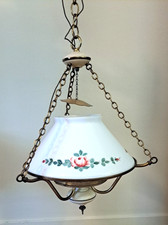 Chandelier Hanging Pendant Light Hurricane Style Finial Glass Rose Shade