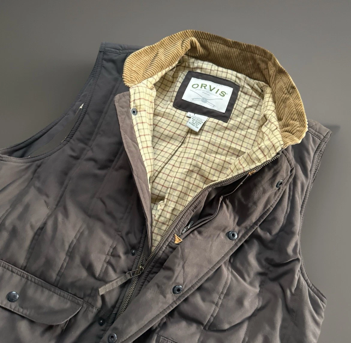 Orvis Men's Large Hunting Vest Olive Green Full Zip Fishing Outdoors