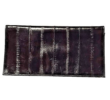 Genuine EEL SKIN Korean VTG NWT Checkbook Wallet "Lucky" Model Black Cherry Hue