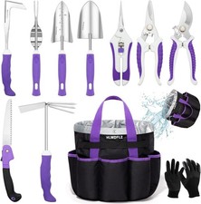 Purple Garden Tool Set 11PCS Heavy Duty Tools with Detachable Storage Bag