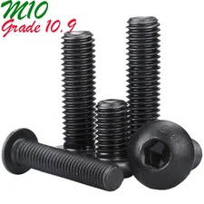 M10 Grade 10.9 Alloy Steel Button Head Allen Hex Socket Screws Bolts Black Oxide