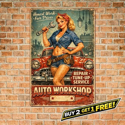 Grease Monkey Garage Metal Sign Retro Automotive Workshop Wall Art Plaque