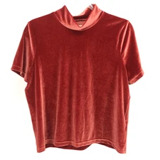 Madewell Burnt Orange Mock Neck Short Sleeve Velvet Shirt Womens L