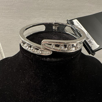 #ad GBG Los Angeles Silver Tone Crystal Cuff Bracelet with Clear Stones $19.97