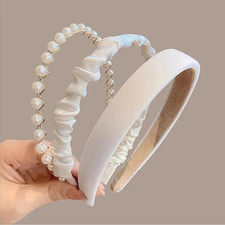 3PCS Headbands for Women  Girls - White Pearl Non-Slip Wide Padded Headbands -