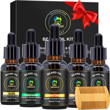 5 Pack Beard Oil Set W/Sandalwood, Orange, Vanilla, Cedarwood, Unscented for Bea