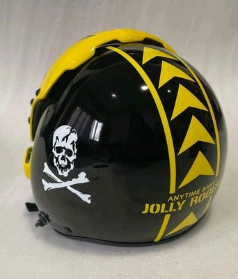 SIZE XL-XXL HGU-33 JOLLY ROGERS BLACK PILOT HELMET REPLICA+badge