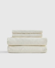 NWT QUINCE CRISP ORGANIC PERCALE 4 PC SHEET SET QUEEN IVORY COTTON MSRP  99.90