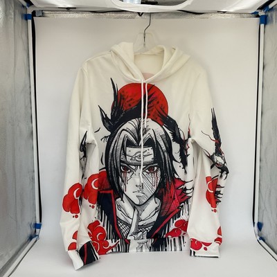 White Lightweight Hoodie Featuring A 3D Graphic Print Of Itachi Uchica Size Med