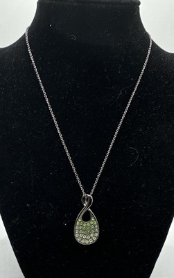 Lia Sophia Day Glow Green Crystal Ombre Gradient Gunmetal Pendant Necklace 16 3 