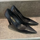 PRADA Women’s Black Leather Pointed Toe Pumps Stiletto Slip-On Logo US 6 — photo 1