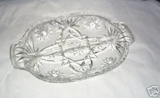 VINTAGE GLASS RELISH DISH HOCKING EAPC TAB HANDLED