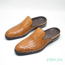 Mens Genuine Leather Handmade Weave Woven Slipper Dress Slide Shoes Comfort Mule