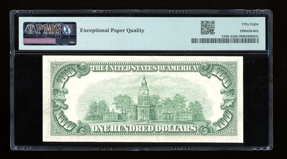 DBR 1950-C $100 FRN Boston Fr. 2160-A PMG 58 EPQ Serial A02636222A - Image 2 of 2