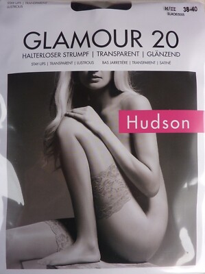 HUDSON Damen Halterlose Strümpfe GLAMOUR 20 Hochzeit transparent glänzend S M L