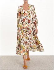 Zimmermann Peachy Autumn Zippy Plunge Floral Silk Maxi Dress Size 1 AU 10 US 6