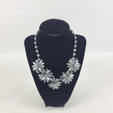 Vintage West Germany Silver Toned Floral Cluster and Faux Pearl Necklace