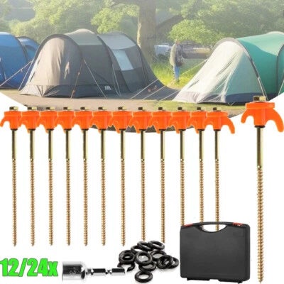 MARKENLOS 24 Stück Zelt Heringe Stahl Schraubheringe Robuste Erdnägel Gewinde für Camping