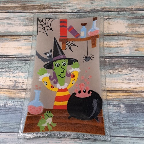 Peggy Karr Fused Art Glass 10" Witches Brew Tray Signed "Happy Birthday 2008" - Picture 2 of 11