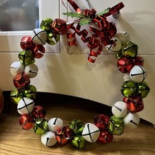 10  Christmas Wreath Made Of Jingle Bells RED,GREEN,WHITE BELLS CAN HANG m 
