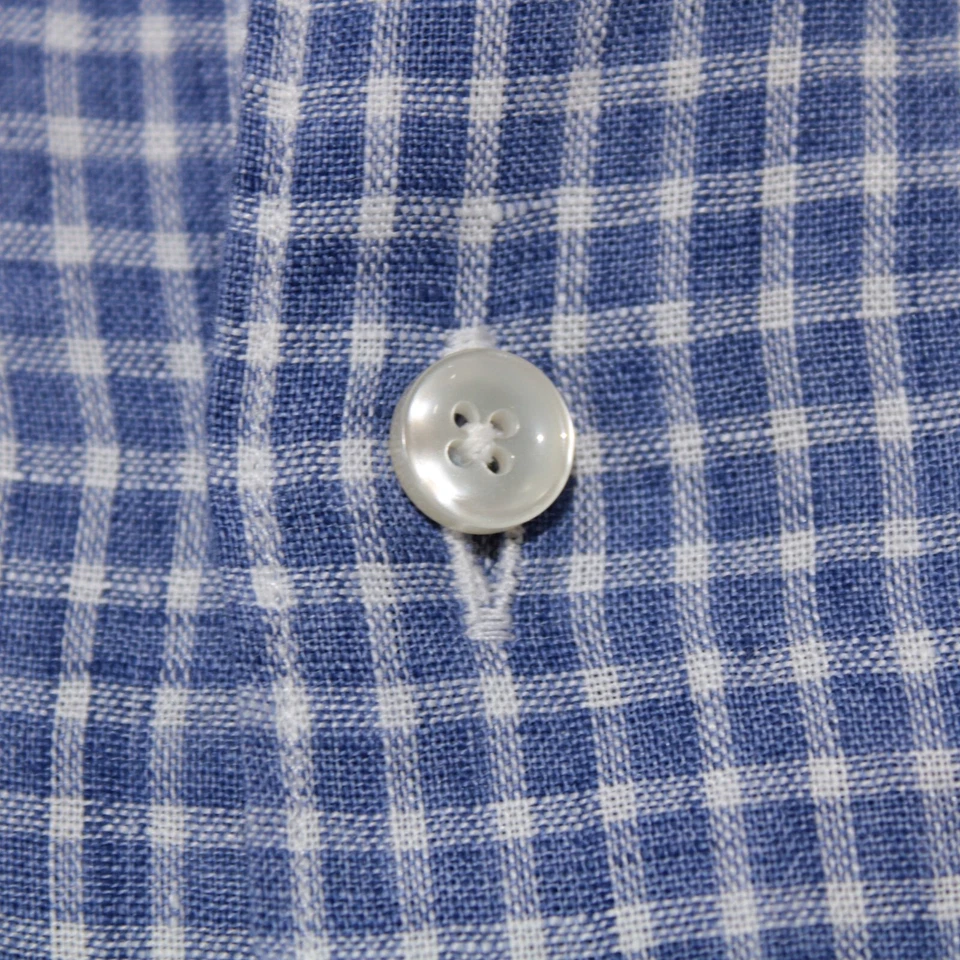 Xacus NWT Casual Button Down Shirt Size 16.5 42 In Blue With White Plaid Linen - Image 3 of 4