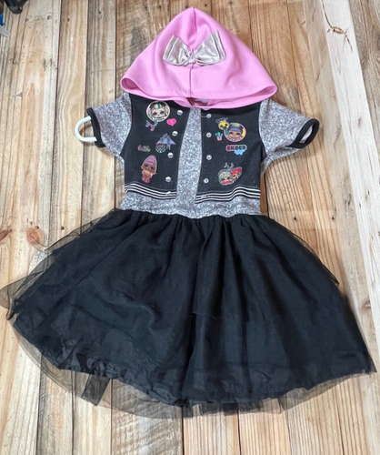 MGA LOL Surprise Doll Girls XS (4-5) Dress Short Sleeve Bow Hood Blck Tutu Skirt