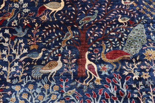 9x12 ft birds Animal Navy Blue Area Rug Afghan Hand Knotted Veg dyes Wool Rug - Picture 9 of 13