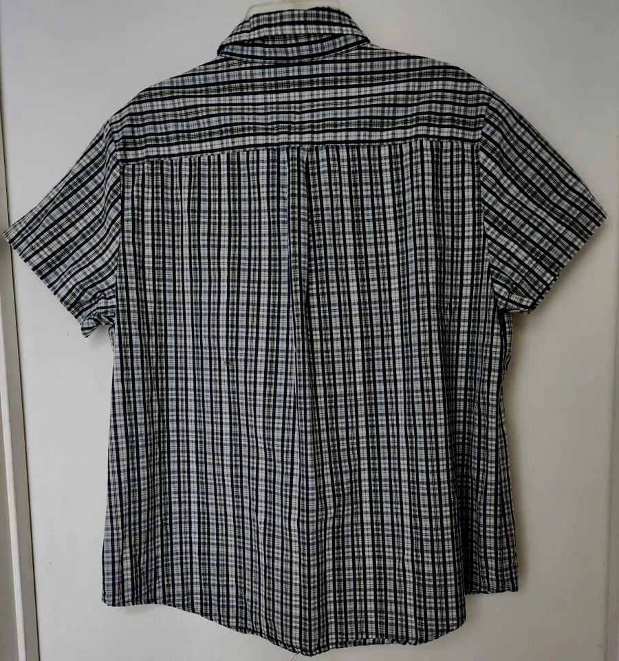 Camisa grande con botones de manga corta a cuadros verde azul marino antigua para niñas  Foto 2 de 3