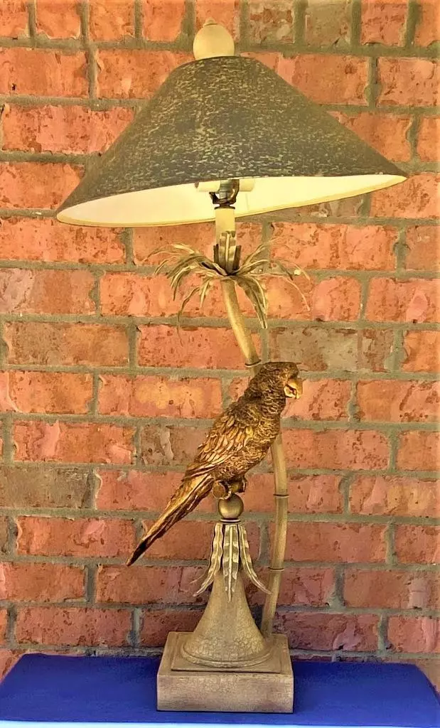 1970s Palm Beach Regency Large Ivory Tole Palm Tree Lamp With Gilt
