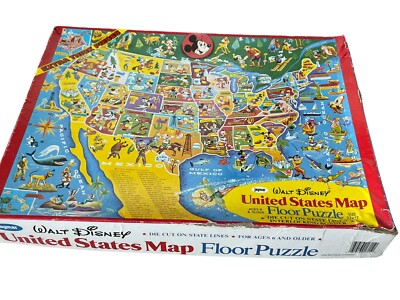 Vintage Jaymar Walt Disney Productions United States Map Floor Puzzle 22''x17''