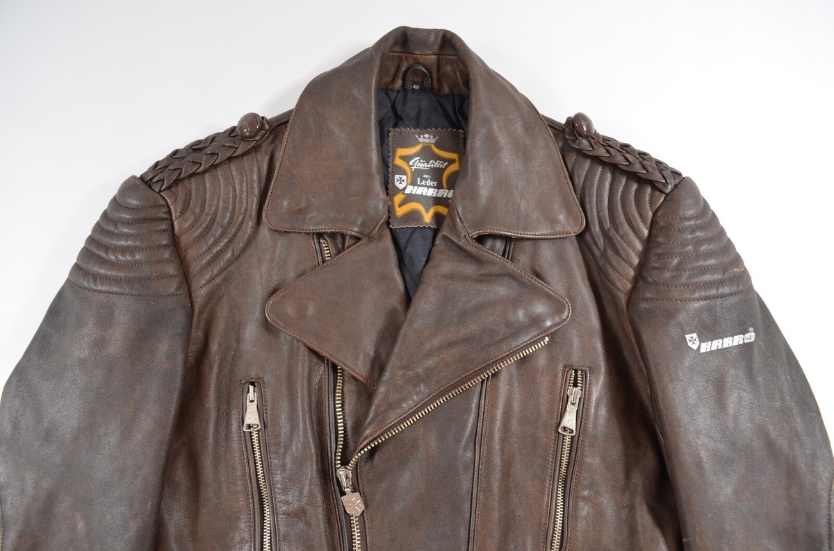 Harro Brown Leather Vintage 90s Biker Motorcycle Jacket Mens EUR