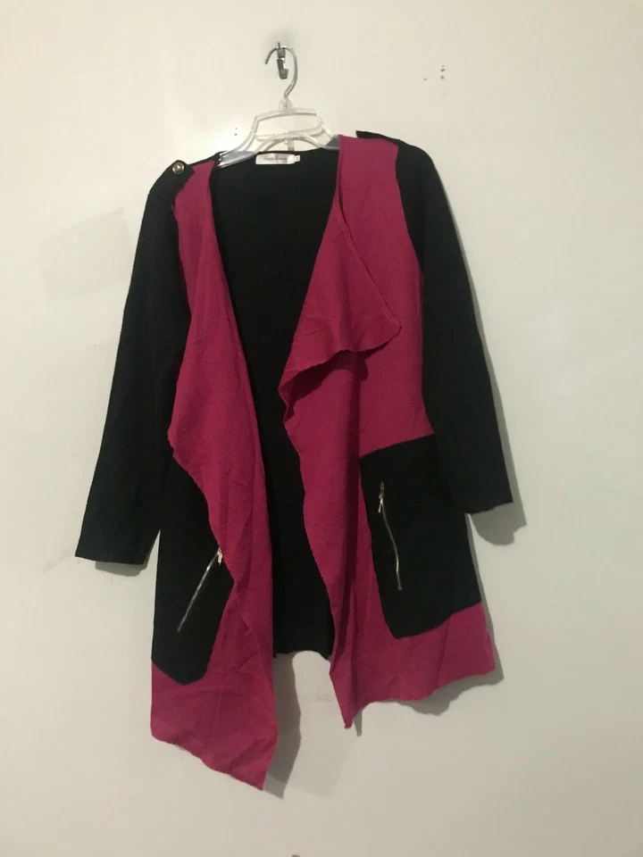 Cárdigan Simply Couture Lana Talla M Rosa Negro Solapa Chaqueta Suéter Mujer Calidad Foto 2 de 4