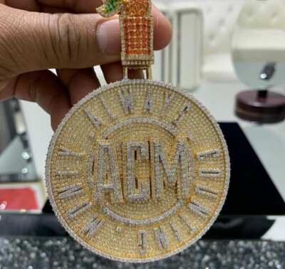 3Ct Lab Created Diamond Round Men's Customized Pendant 14K Yellow Gold Plated