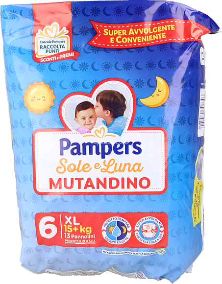6 CONFEZIONI di pampers sole e luna mutandino xl 6 per 15+ kg - 13 pz