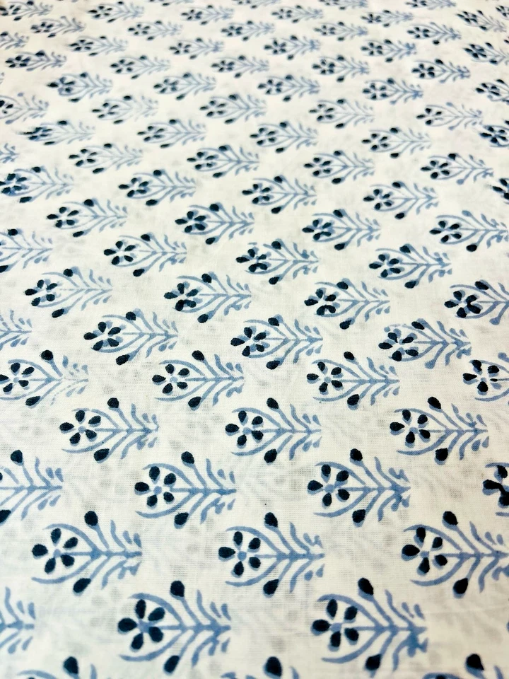 3 Yards Fabric Indian Blue Floral Hand Block Print Cotton Fabric Sewing Fabrics - Image 4 of 4