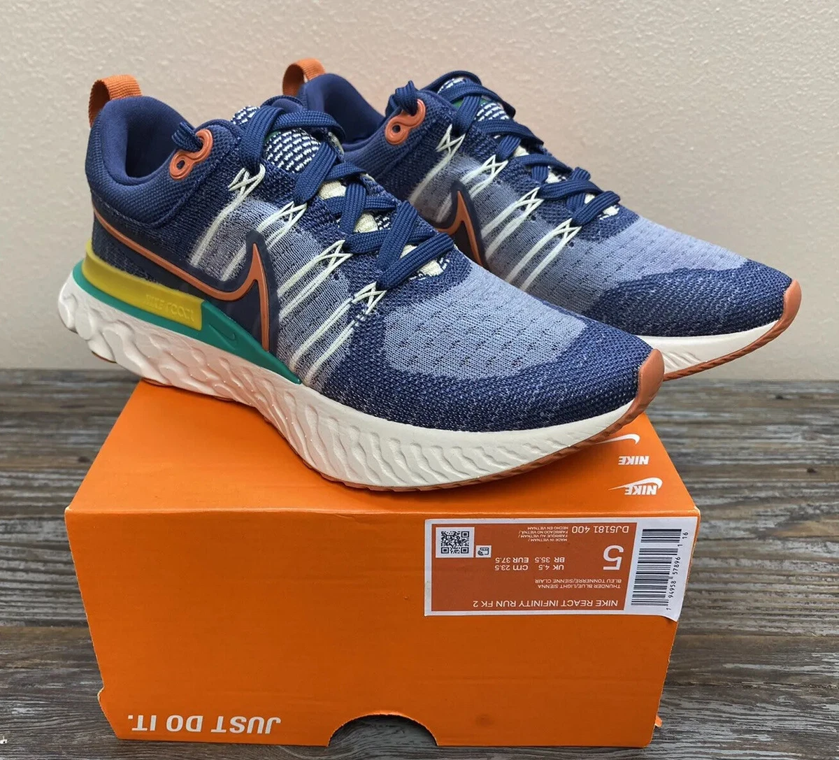 Nike React Infinity Run Flyknit 2 Blue Running Shoes DJ5181 400 Size 5 Wmns 6.5