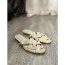 Bird of Flight Women’s Mules Flats Woven Cream Ivory Leather Size 10 Wedge Boho