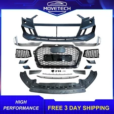 Front Bumper Conversion Kit w/ Quattro Grille For 17-19 Audi A3/S3 8V5 RS3 Style