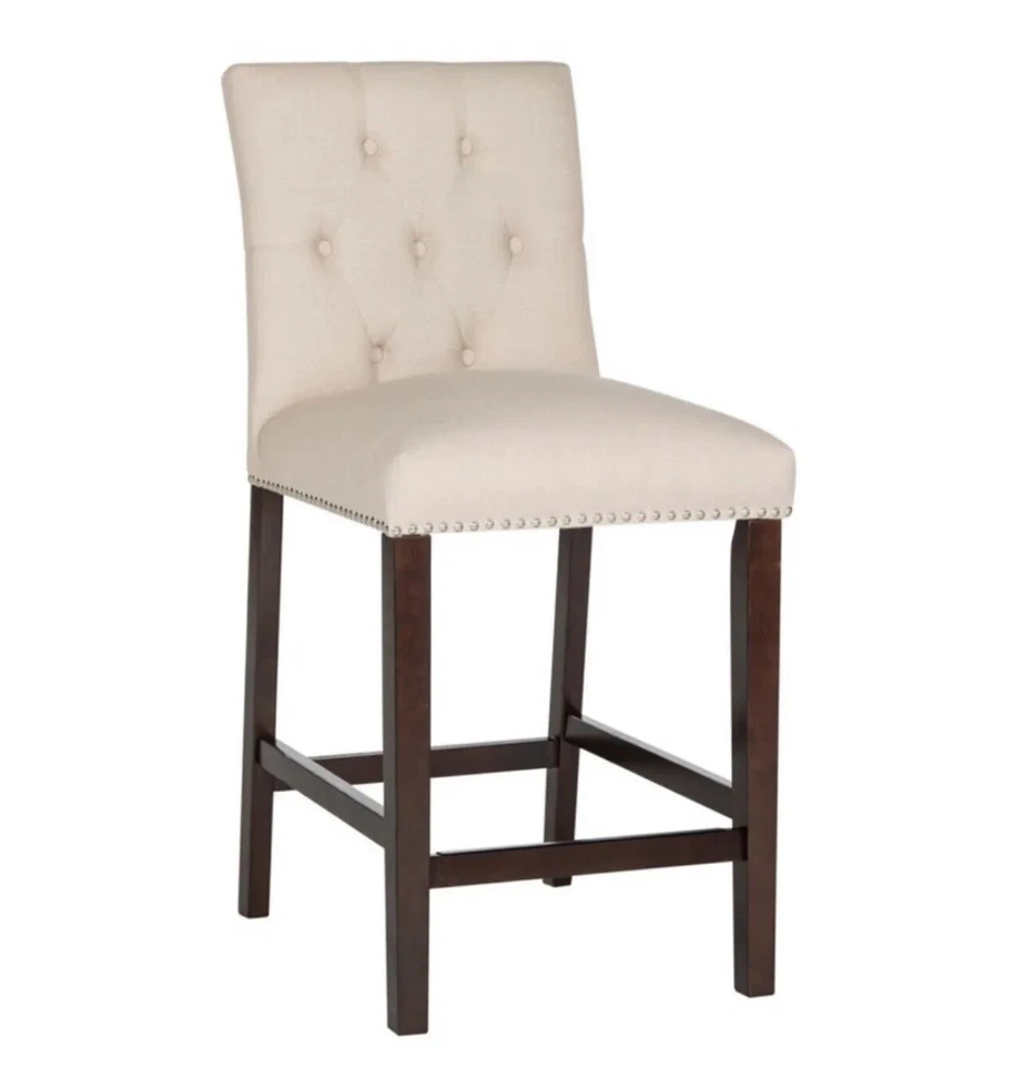 Safavieh Counter Stool 40" Cushioned Foot Rest Wood Espresso/Beige (Set Of 2) - Image 4 of 4